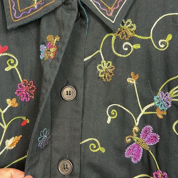 The Quacker Factory Vintage Beaded Embroidered Butterfly Floral Jacket Size 2X - Picture 2 of 8